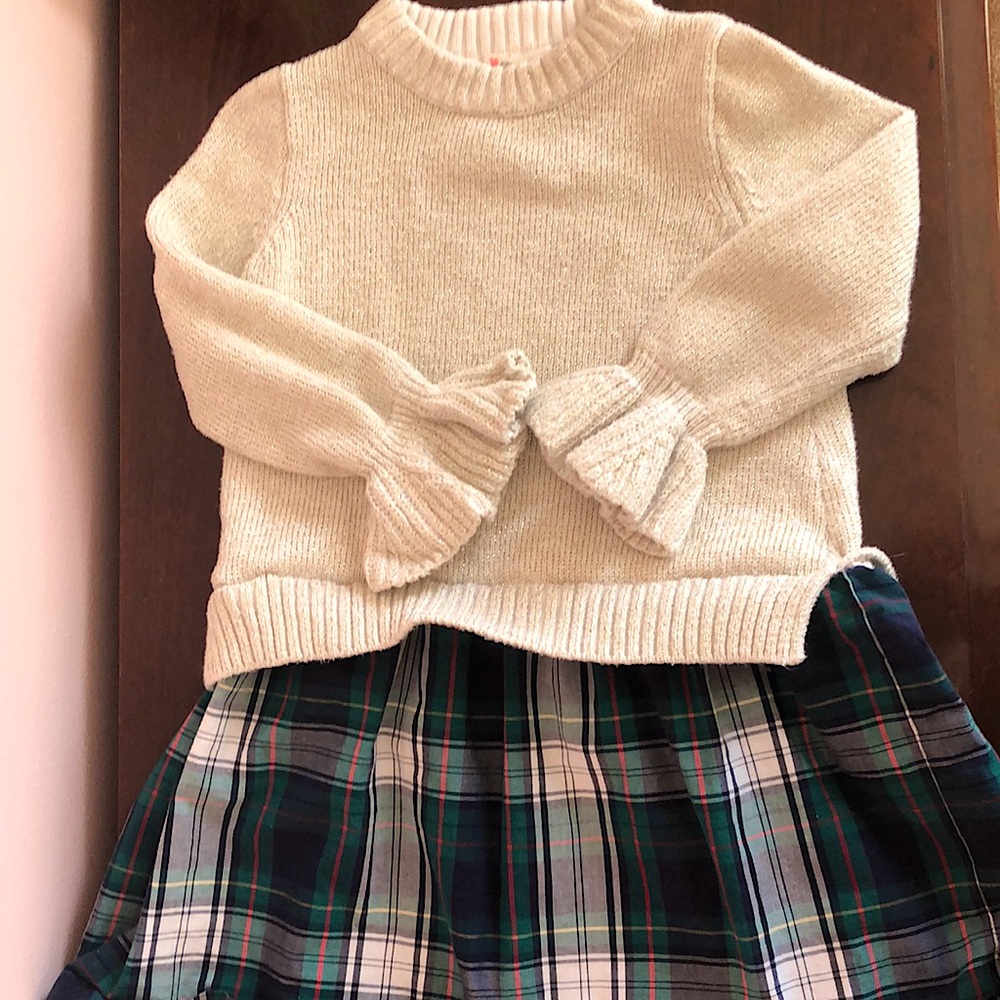 Crewcuts Sweater dress with plaid skirt.